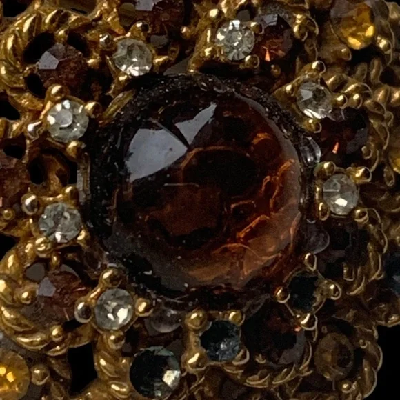 Vintage Signed ART Art Pepper Gold Plated Crystal Fall Cornucopia Brooch Jewelry - Picture 9 of 10